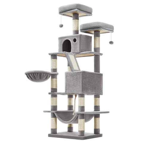Katzen Kratzbaum mit 2 Höhlen 168 cm Grau & Beige