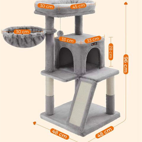 Arbre à chat avec griffoir 96 cm gris et beige