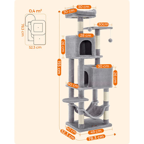 Katzen Kratzbaum mit 2 Höhlen 155 cm Grau & Beige