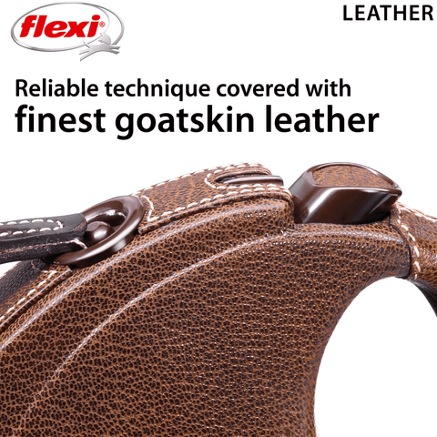 Flexi Leather dunkelbraun Gurt Rolleine 5 m für Hunde bis 25 kg