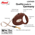 Flexi Leather dunkelbraun Gurt Rolleine 5 m für Hunde bis 25 kg