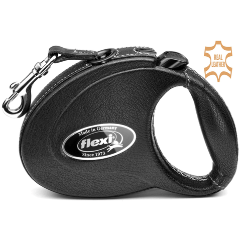 Flexi Leather schwarz Gurt Rolleine 5 m für Hunde bis 25 kg