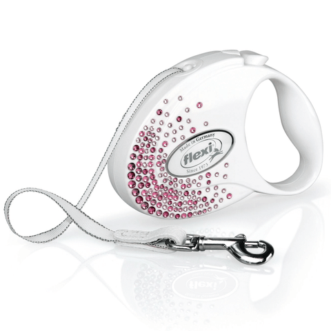 Flexi Glam Splash Pink S Pearl-white Gurt Rolleine 3 m für Hunde bis 12 kg