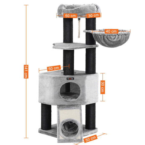 Katzen Kratzbaum 141 cm Grau & Schwarz